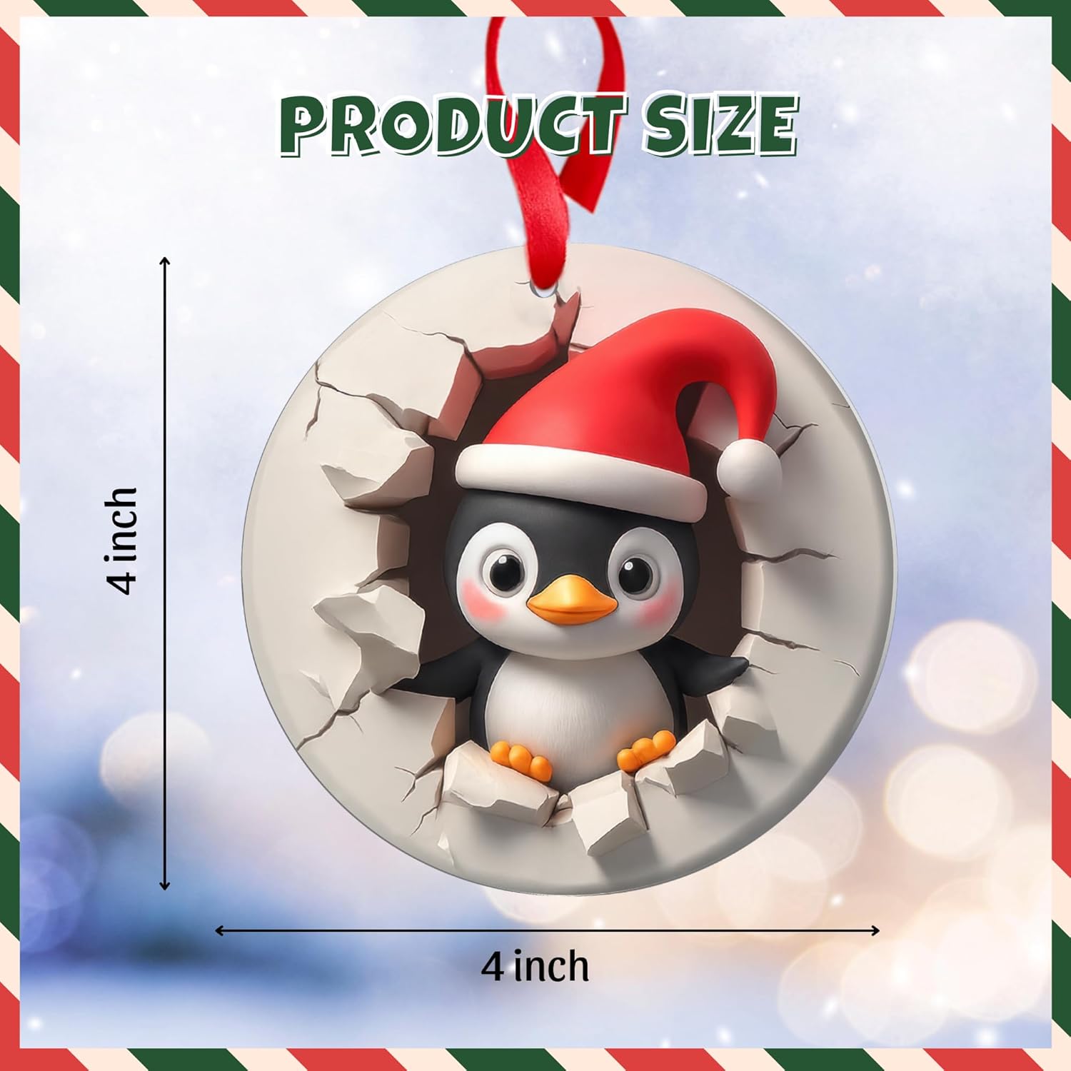 Penguin Ornament - 2D Christmas Penguin Decorations | Cute Animal Gifts for Couples & Families