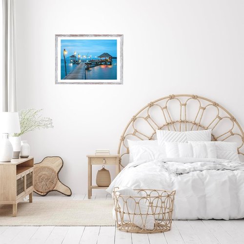 JCJMY Rustic White Picture Frame - 12x16 with 11x14 Mat | Wall Hanging Display for Photos