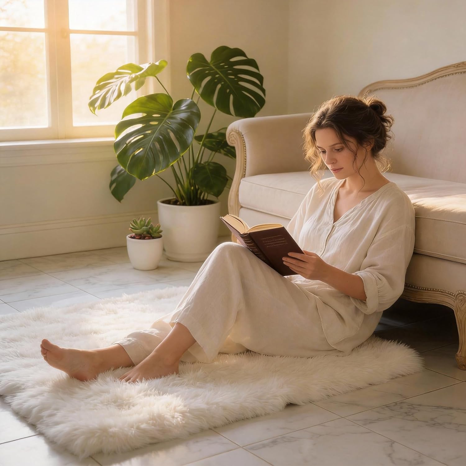 Skiennix Fluffy Cream Area Rug - Ultra Soft Non-Slip Design for Bedroom & Living Room | 2x3 ft