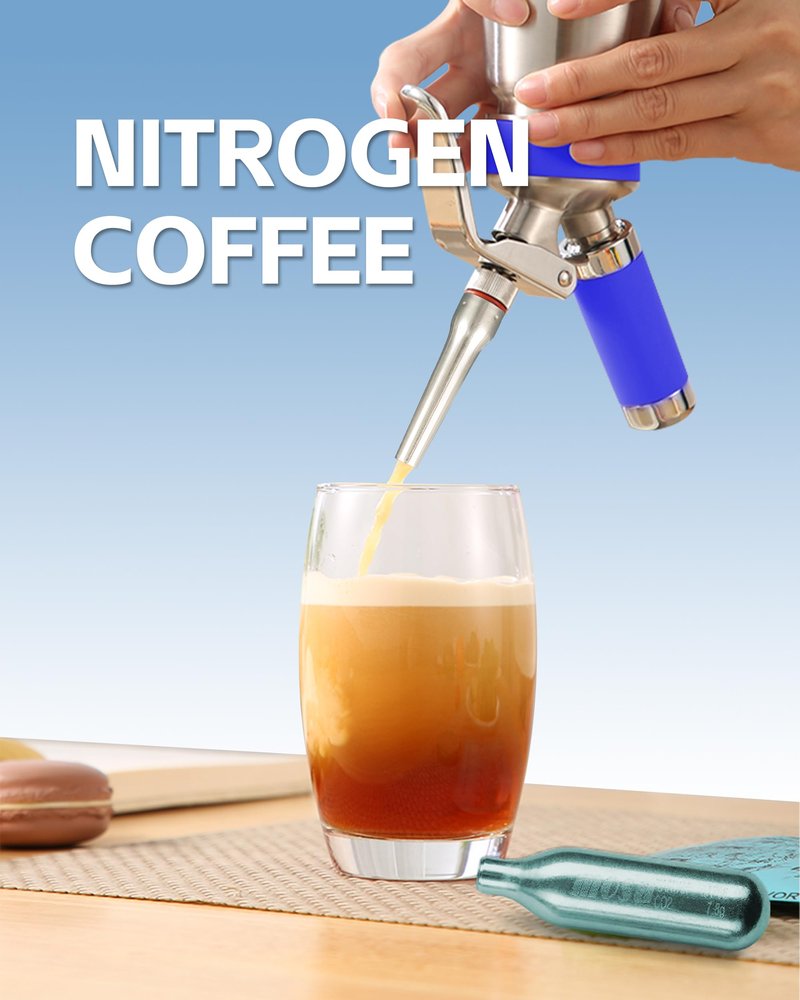 MOSA Professional 1 Pint (500mL) Blue Stainless Steel Whipped Cream Dispenser, 3-in-1 Cream Whipper, Nitro Cold Brew Maker & Soda Siphon, Fits 8g N2O, 2g N2 & 8g CO2 Chargers, NSF Certified