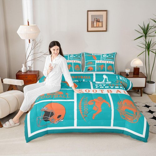 Erosebridal Football Comforter Set for Football Fan Twin,Sports Bedding Set for Kids Boys Girls,Rugby Down Comforter,Ball Patchwork Reversible Bed Set with 1 Pillowcase for Bedroom