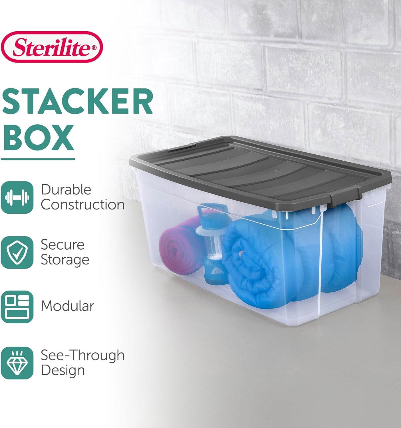 Sterilite Modular Stacker Box Set - Durable Clear Plastic Storage Bins with Latching Lids | 200 Quart, Stackable Organizers for Home & Office