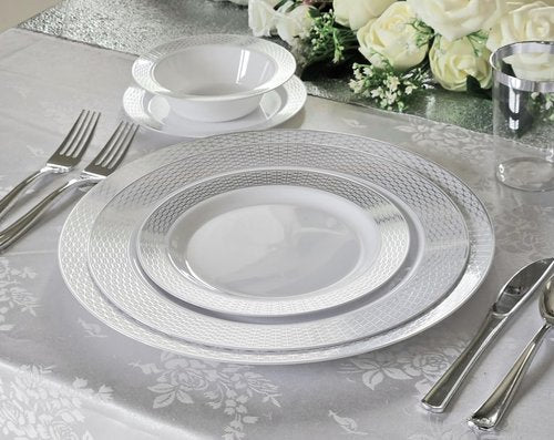 " OCCASIONS " 40 Pieces Chargers pack Wedding Party 12'' Disposable Plastic Charger Plates/Chargers (Diamond White & Silver)