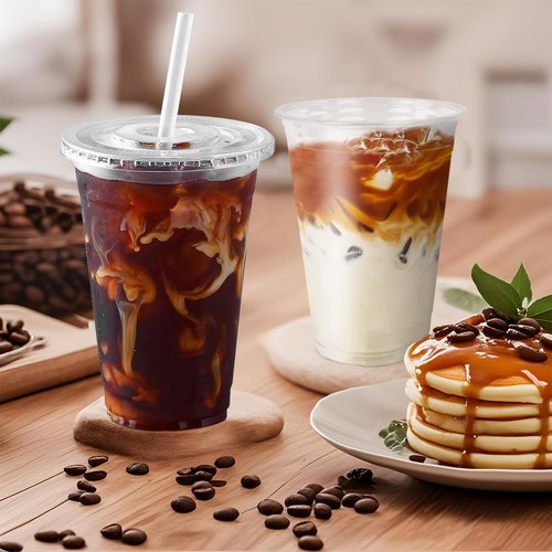 Ginkgo 20oz Clear Plastic Iced Coffee Cups - 100-Pack, Leak-Proof & Sturdy Disposable To-Go Cups for Smoothies & Beverages