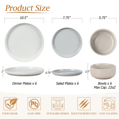 LIANYU Plates and Bowls Dish Sets for 4, 12PCS Stoneware Dinnerware Set, Speckled Dishware Includes Dinner Salad Plates, Cereal Bowls, Scratch Resistant, Milky Brown