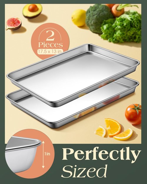 Commercial Grade Stainless Steel Baking Sheet Set by [Brand Name] - Thicker Nonstick Cookie Trays | 18 x 13 Inch, Warp Resistant