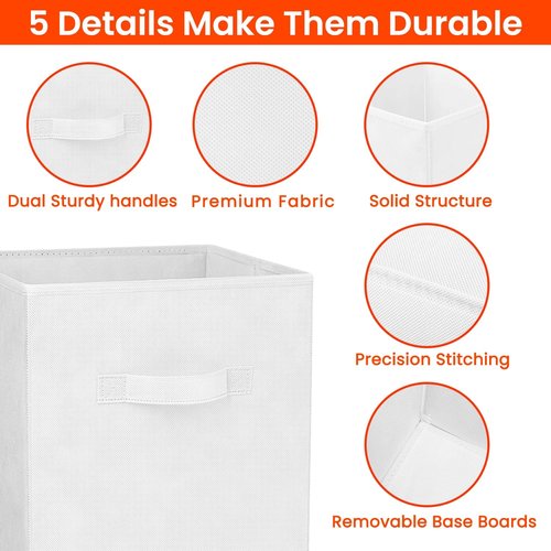 Criusia Storage Cubes - 11-Inch Heavy-Duty Fabric Bins | 8-Pack Collapsible Organizers for Clothes & Toys - White