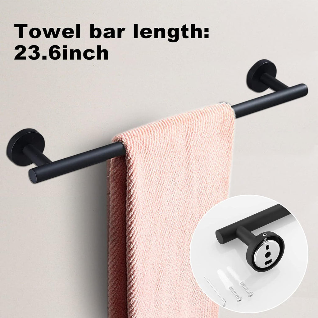 Toptowel 10sets Towel bar Sets, Includes 2Pcs 23.6 inch Towel bar,2Pcs Towel Hook,2Pcs Towel Ring,2Pcs Toilet Paper Holder-Matte Black