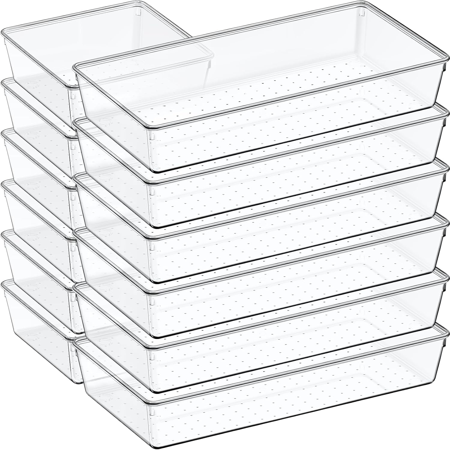 Skiennix 12 Pack Large Clear Plastic Drawer Organizers - Non-Slip Storage Bins for Makeup, Kitchen & Office