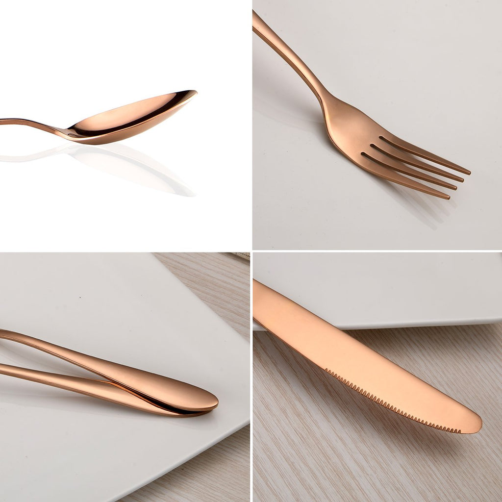 Titanium Rose Gold Plated Stainless Steel Flatware Set 20 Piece, Rose Gold Flatware Set, Copper Silverware Set Service for 4 (Shiny copper)