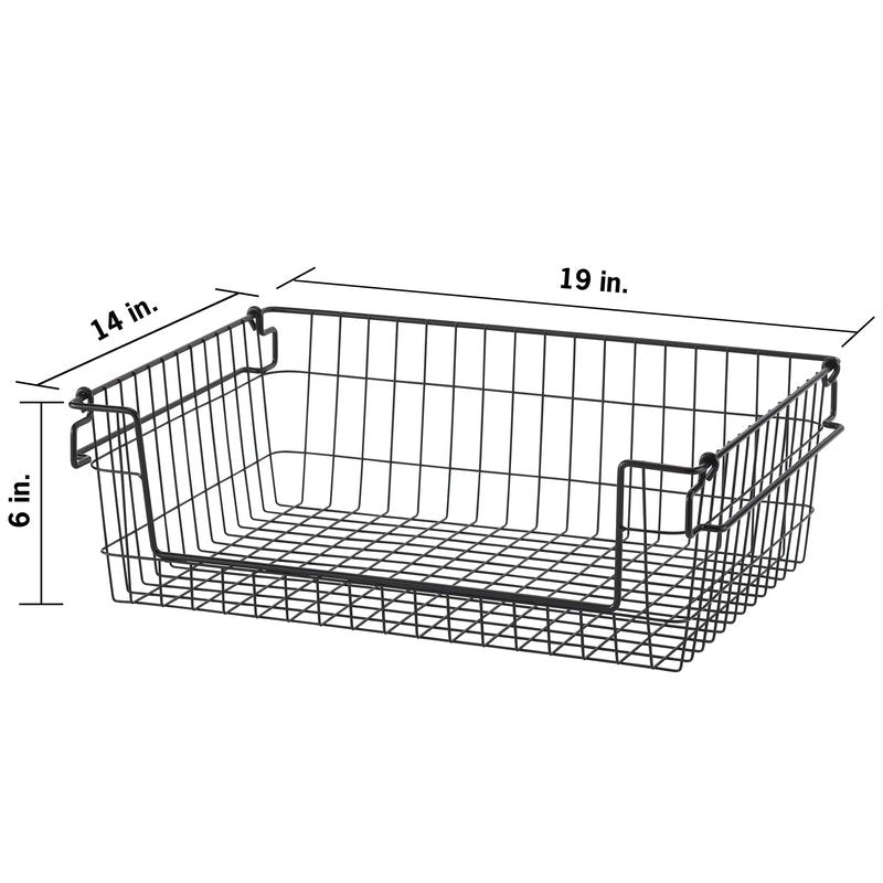 TRINITY 2-Pack Stackable Metal Wire Storage Baskets With Handles, Black, 19 Inches