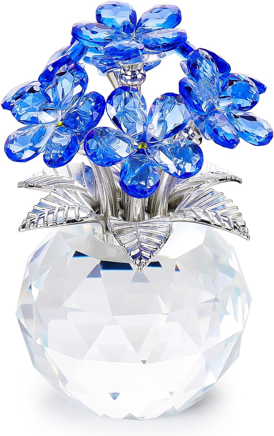 YWHL Blue Crystal Forget Me Not Flowers - Handmade Glass Bouquet Figurine | Perfect Gift for Women