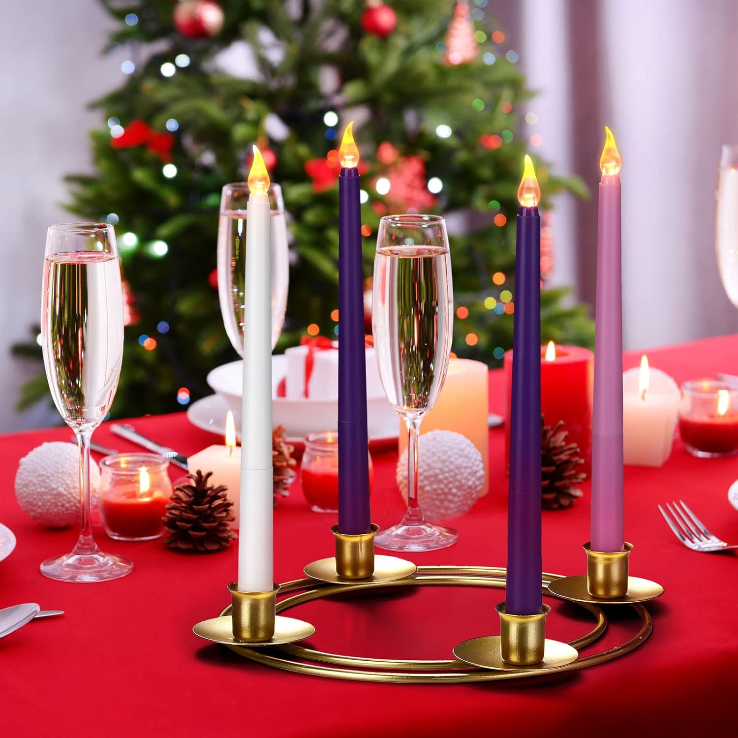 Sliner Christmas Advent Wreath Ring - Metal Candle Holder for Festive Table Decorations | 2 Pcs Set