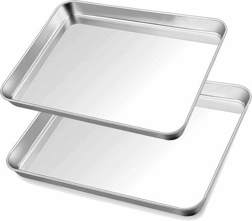 Herogo Stainless Steel Baking Sheet Pan Set - Non-Toxic, Heavy-Duty Bakeware | 2-Pack Small & Medium
