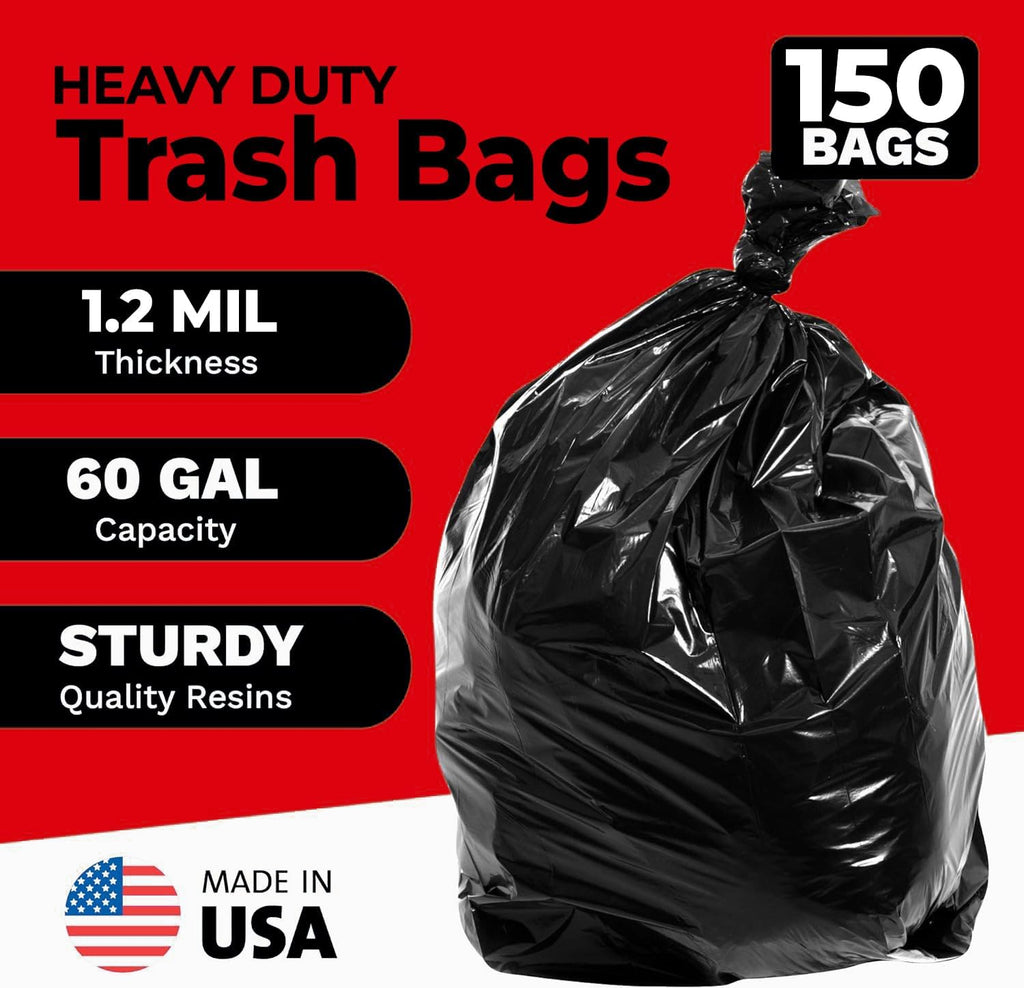 ToughBag Heavy Duty Trash Bags - 150 Count, 55-60 Gallon Large Black Garbage Bags | Made in USA