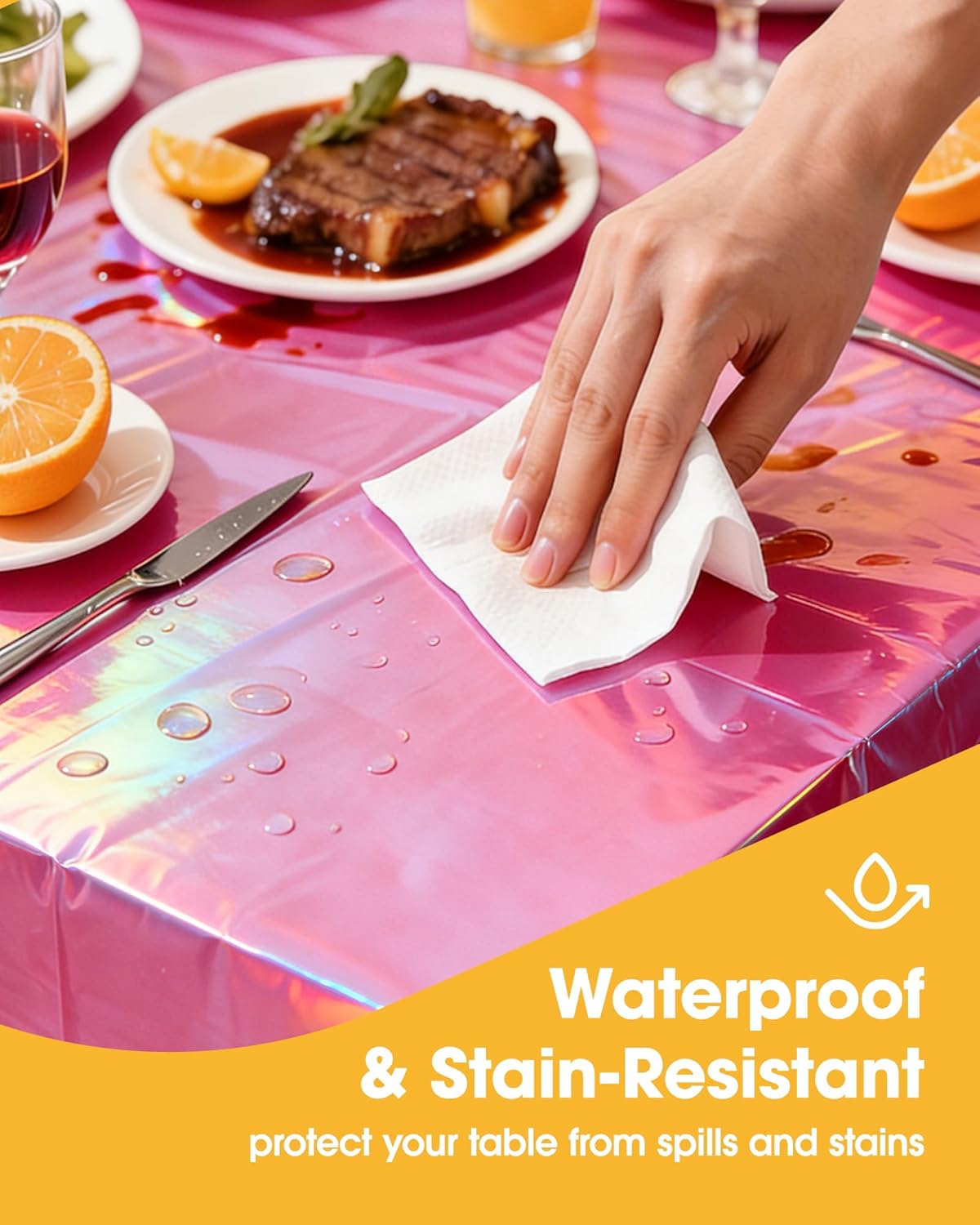 Niuara Iridescent Pink Table Cloth - 4 Pack Disposable 54" × 108" Rectangle Covers for Parties & Events