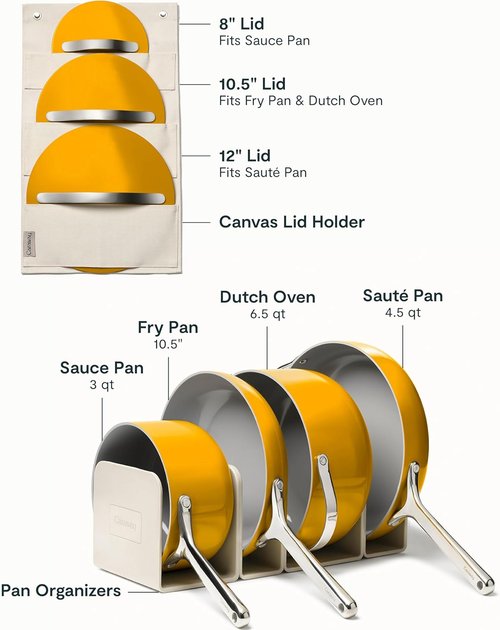 Caraway Non-Stick Ceramic Cookware Set - 12 Pieces, PFAS & PFOA Free, Oven Safe - Marigold Color