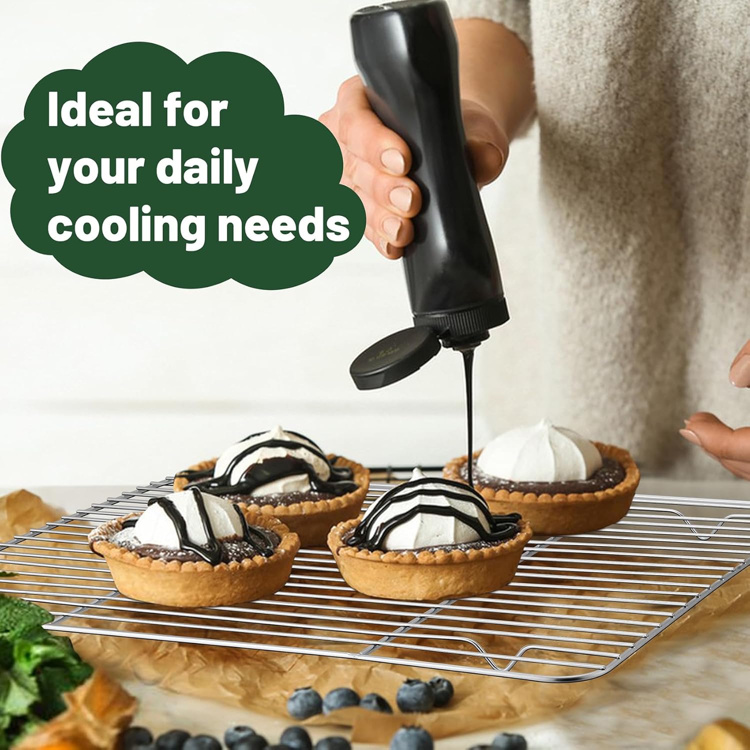 TeamFar Stainless Steel Cooling Rack - Heavy-Duty Baking Rack for Cooking & Grilling | 15.3” x 11.1” | Oven & Dishwasher Safe, 2PCS