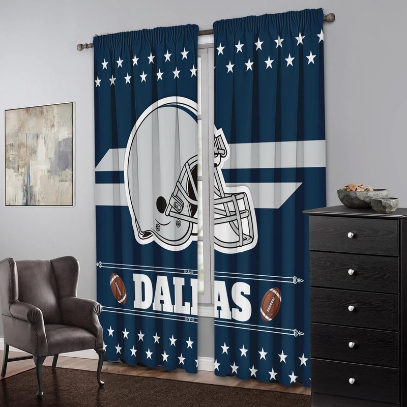 YANGUMGUAN Dallas Curtains Football Themed Blackout Curtains for Bedroom Man Cave & Dallas Room Decor 72" W x 63" L Curtains