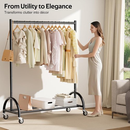 MISSLO Heavy Duty Clothing Rack - Rolling Garment Rack with Wheels for Coats & Dresses - Black