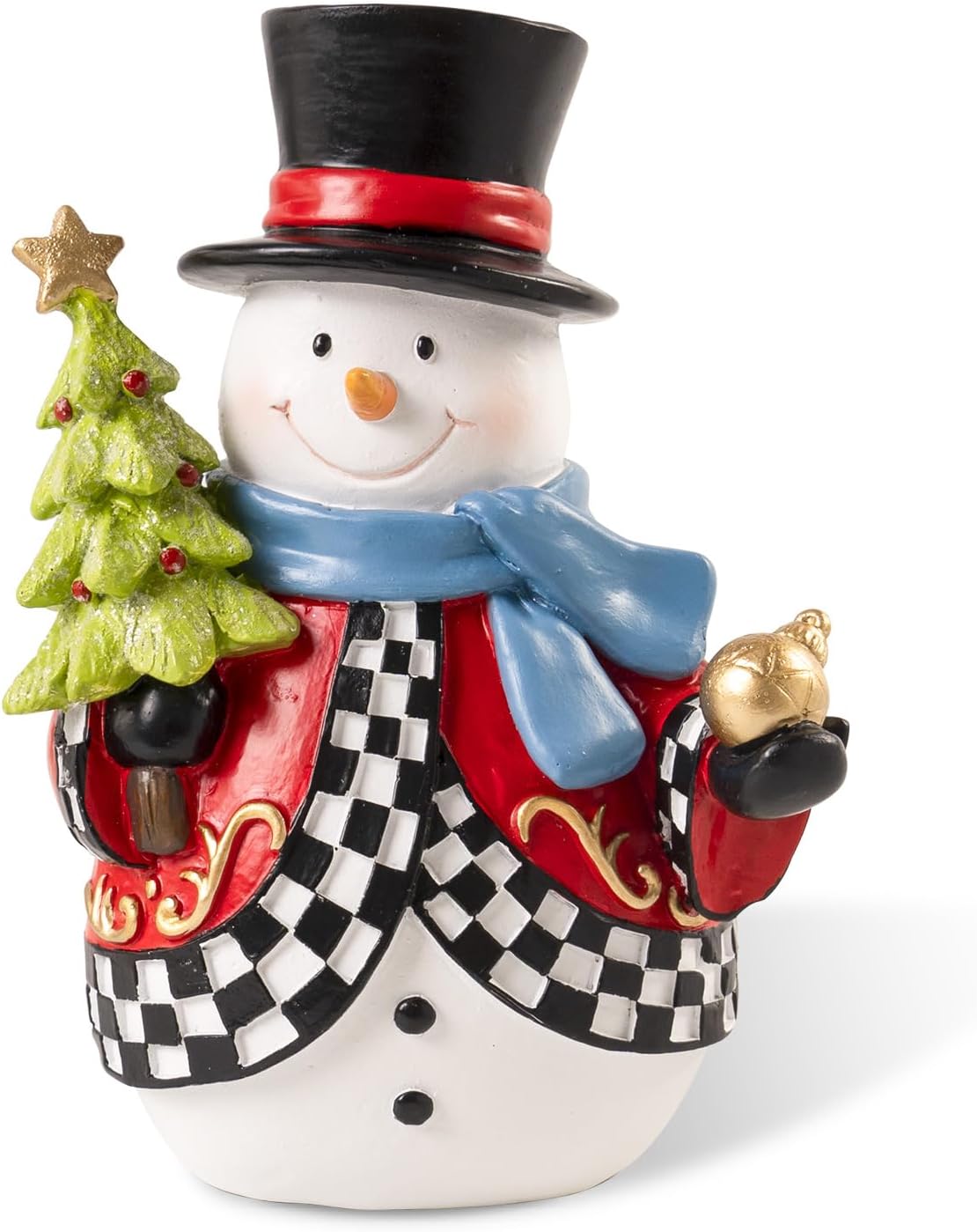 Snowman Figurines | 7.1x4.9 Inch Resin Black & White Checkered Christmas Decor for Home