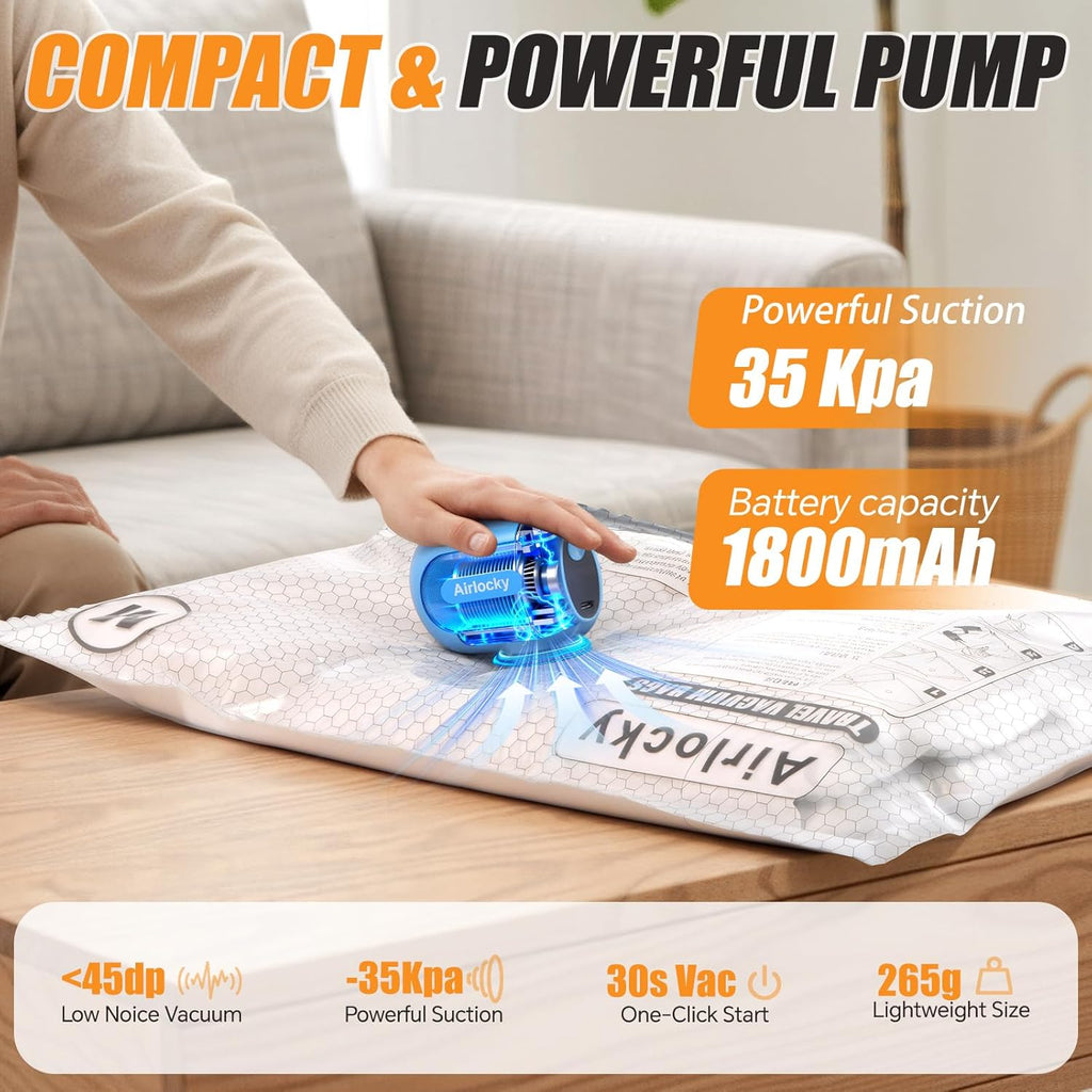 Skiennix Travel Vacuum Storage Bags - 20 Pack Compression Packing Bags with Electric Pump | 80% Space Saver for Luggage