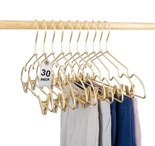 Koobay 16.5" Adult Gold Metal Clips Pants Coat Clothes Hangers,30 Pack Coat Suit Closet Storage Display,Space Saving Standard Size Adult Clothing for Home Garment Clothes Shop
