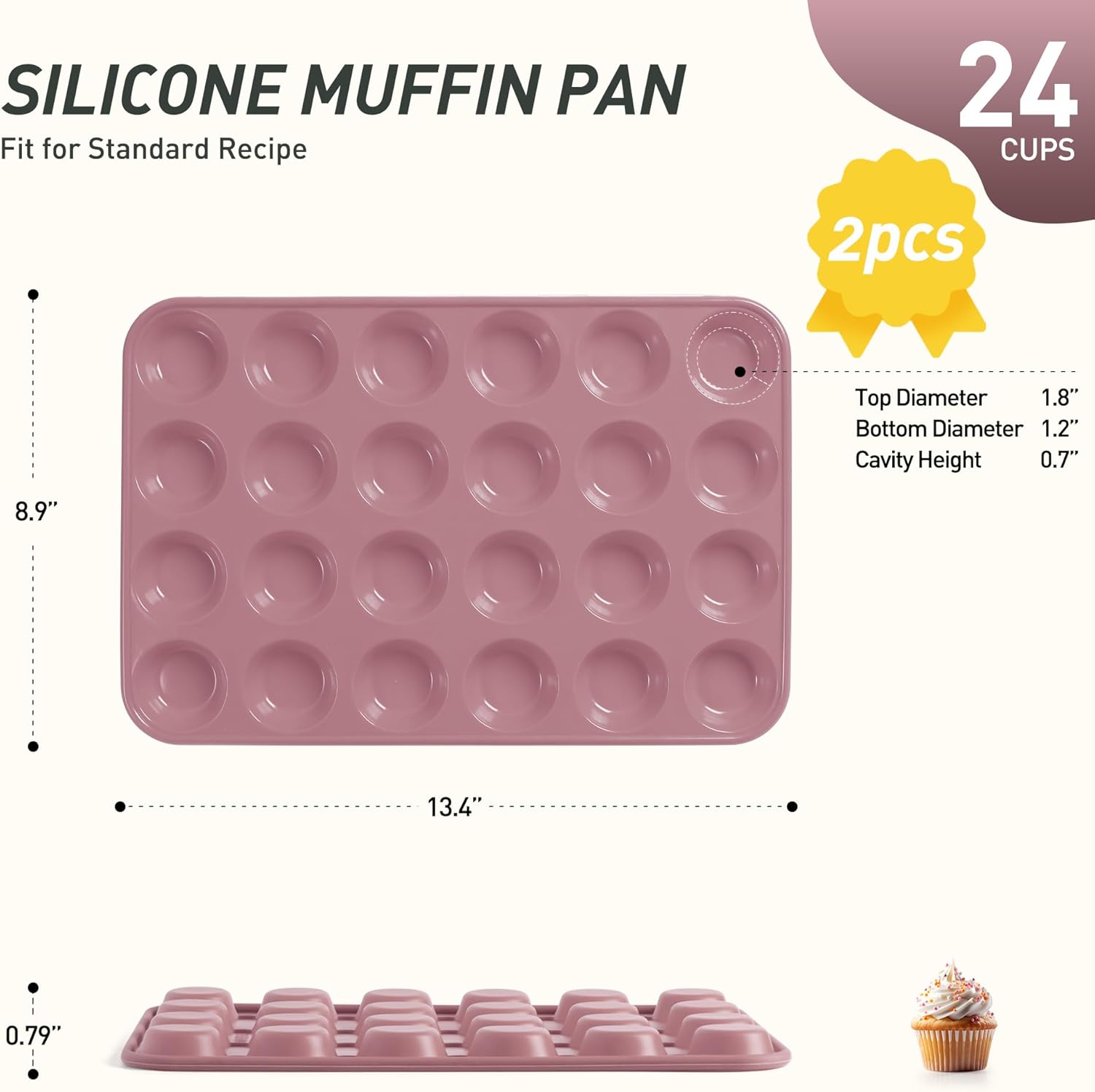 Skiennix Mini Muffin Pan Set - 24 Cup Silicone Molds with Metal Reinforced Frame | Non-Stick & Oven Safe