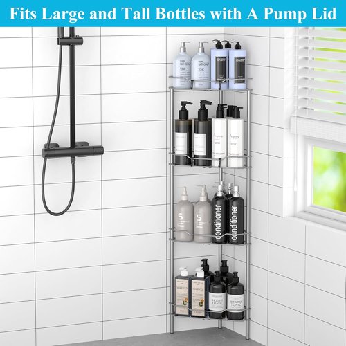 HuggieGems 4-Tier Corner Shower Caddy Organizer - Bathroom Shelf Stand Rack in Gray