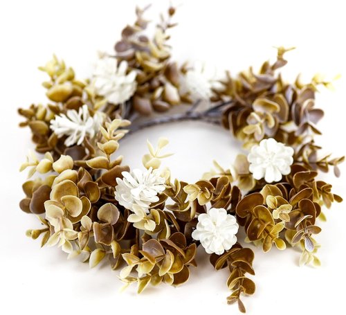 A Cheerful Giver Candle Ring - Ashen Leaves & Succulents | Elegant Fall Flowers & Foliage Decor