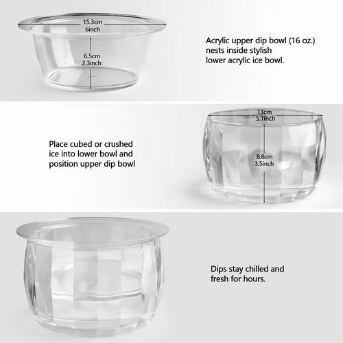 Chilled Dip Bowl Set with Ice for Serving, 2 Pack Ice Chiller Bowl with 4 Spoons for Chilled Pasta, Potato, Dressing, Fruit and Party