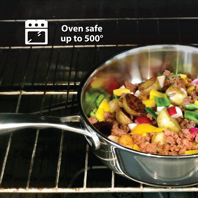 Swiss Diamond Stainless Steel 11" Fry Pan Premium Clad Induction Fry Pan Dishwasher Safe and Oven Safe Fry Pan