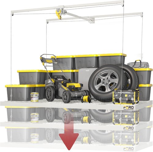 Garage Ceiling Storage Racks - Heavy-Duty 4x8 FT Overhead Rack with Safety Lock | Maximize Space, 325 lbs Capacity