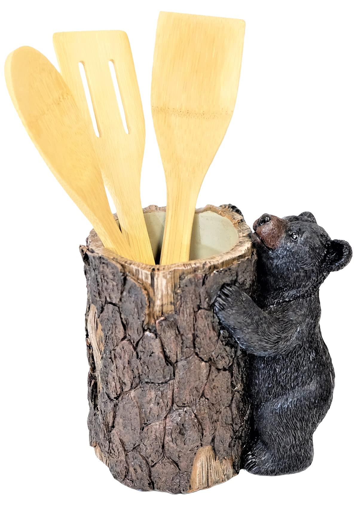 BestGiftEver Black Bear Tree Trunk Kitchen Utensil Holder - Countertop Utensil Organizer (Bathroom Accessories, Makeup Brushes Holder)
