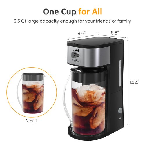 SUNVIVI Iced Tea Maker and Iced Coffee Maker, 3-in-1 Coffee and Tea Machine Brewing System with 2.5 Quart Pitcher, Strength Selector, Perfect For Tea, Coffee, Lattes, Lemonade