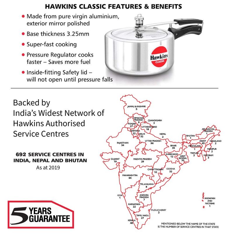 Hawkins 3.5 Litre Classic Pressure Cooker, Best Inner Lid Cooker, Silver (CL35),Aluminium