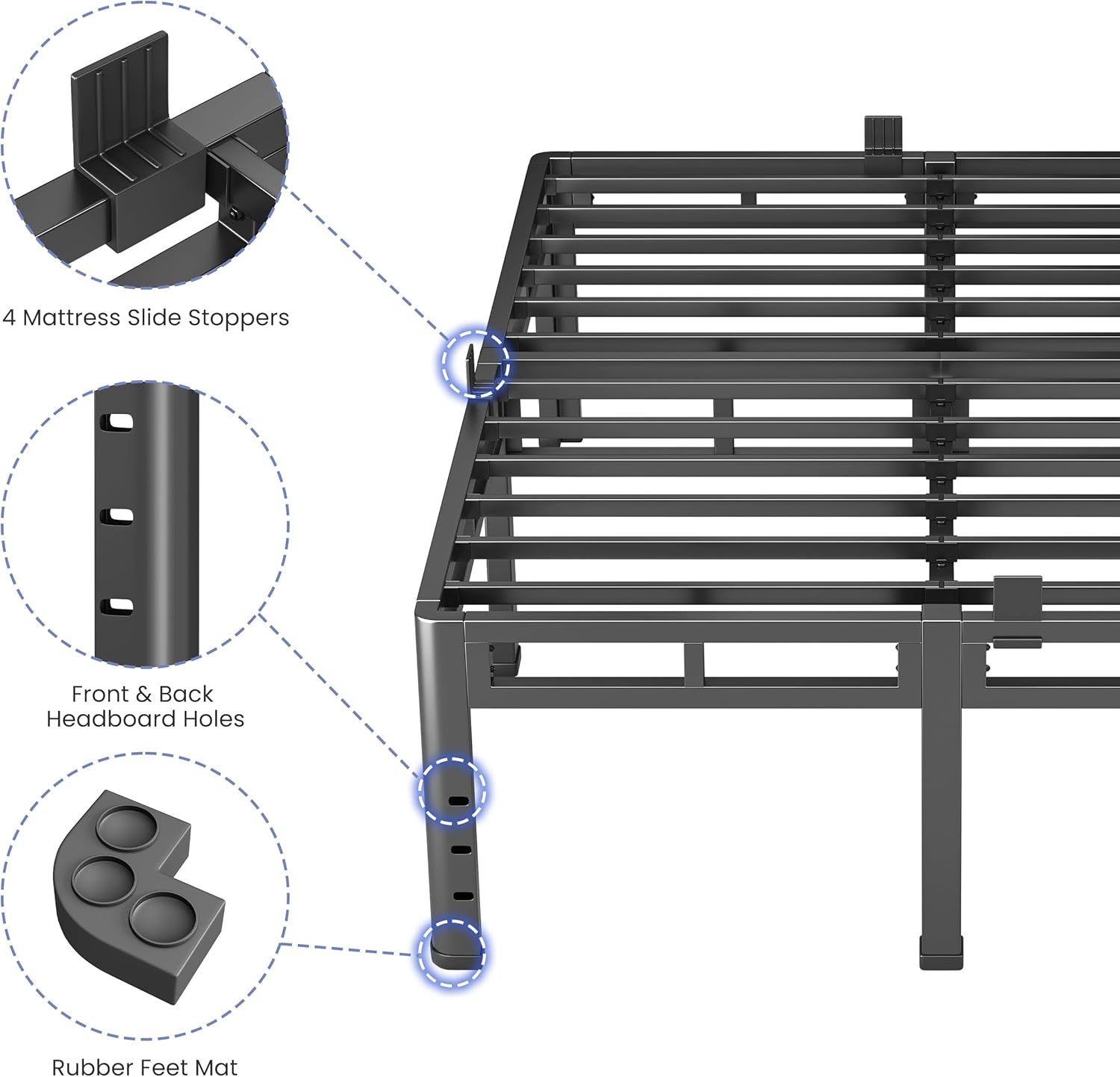 NKZ 24-Inch Full Size Bed Frame - Heavy Duty Metal Platform with Round Corner Legs & Noise-Free Design