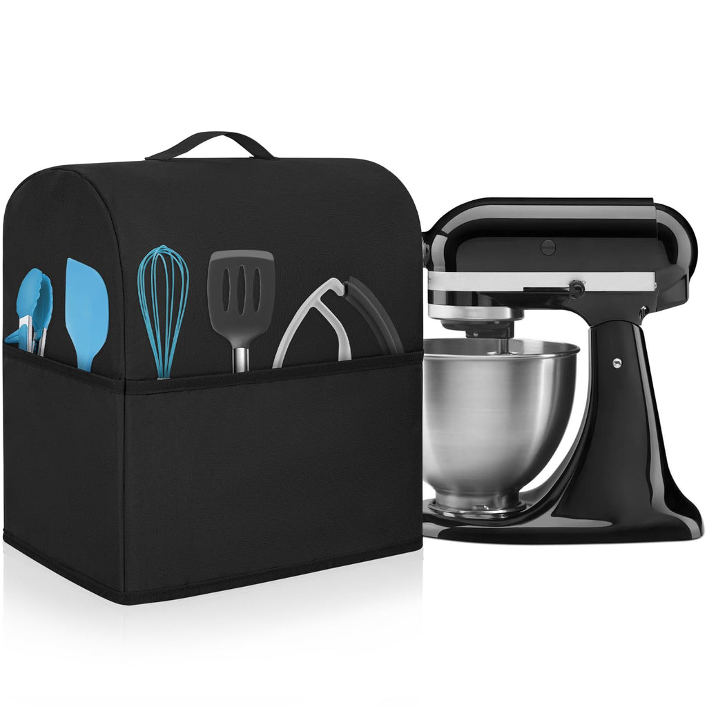 Stand Mixer Dust Cover Compatible with 3 Pockets and Handle with Kitchenaid Fits for 4.5/5 Quart Water-resistant Kitchen Aid Mixer Cover Black