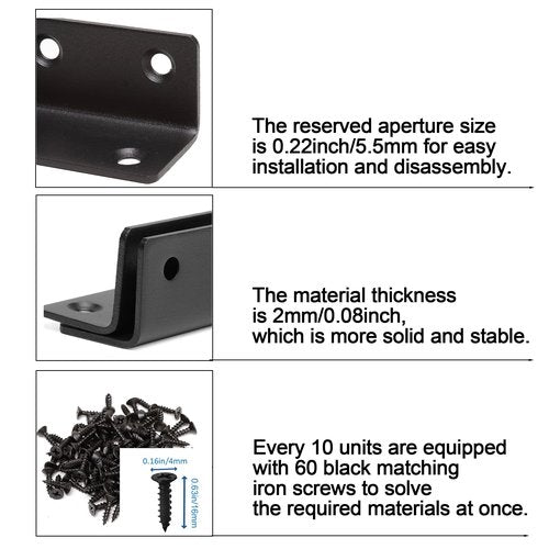 Redunest L Bracket, Heavy Duty Corner Brace, 30 Pack 4" Metal Shelf Bracket Angle Bracket for Shelves, Black L Brackets for Wood,100mm Overall Length