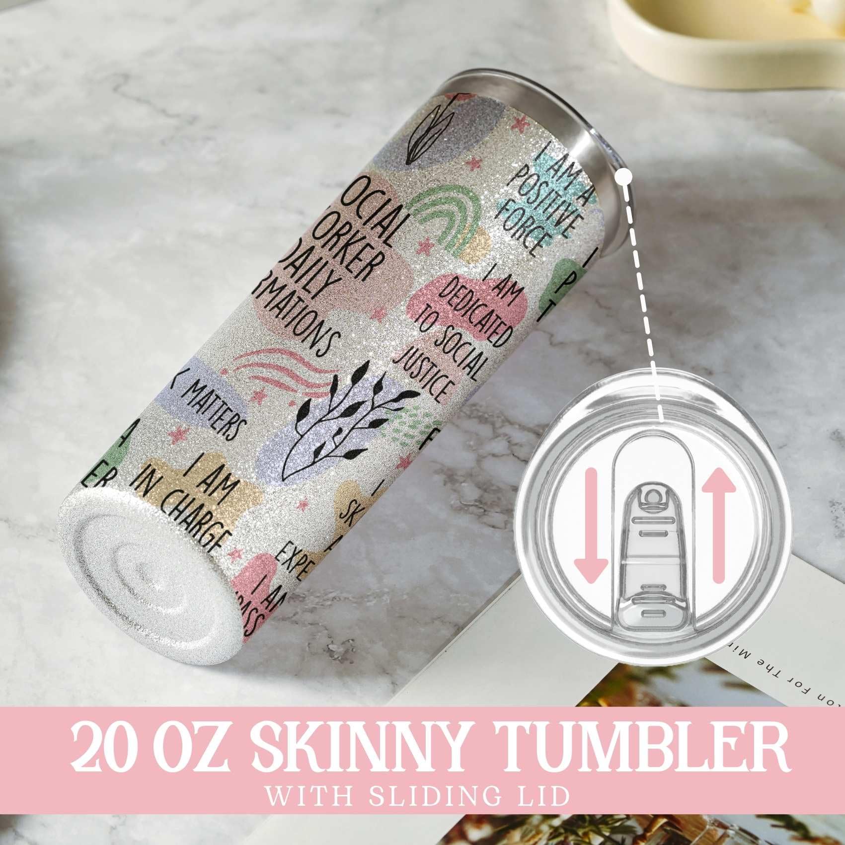 Onebttl Social Worker Gifts For Women - Social Worker - 20oz/590ml Stainless Steel Insulated Glitter Tumbler with Straw - Social Work Month, Appreciation, Graduation Gifts for BSW, MSW, DSW - (Silver)