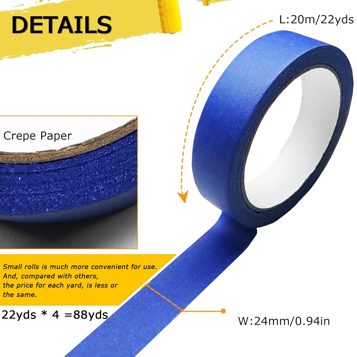 Premium Painters Tape by 4 Rolls - Blue Masking Tape for Easy Removal & No Residue | 88 Yards