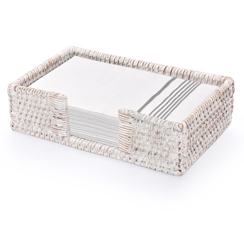 Sumnacon Napkin Holder,Rattan Napkin Holder Table,Wicker Guest Towel Holder for Hand Towel Napkin,Rectangle Napkin Basket for Bathroom Toilet Kitchen Dining Table Counter,Whitewash