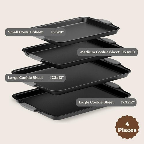 Country Kitchen Nonstick Bakeware Set - Durable & Easy Release, Stackable 4-Piece Set in Grey