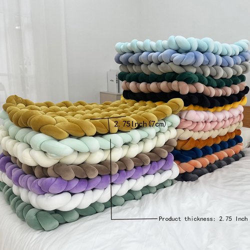 XHJRI Thickened Braided Knot Seat Mat, Knotted Floor Decorative Cushion, Handmade Baby Infant Playing Pad Nursery Rug (27.5 * 31.5 Inch,Dusty Rose)