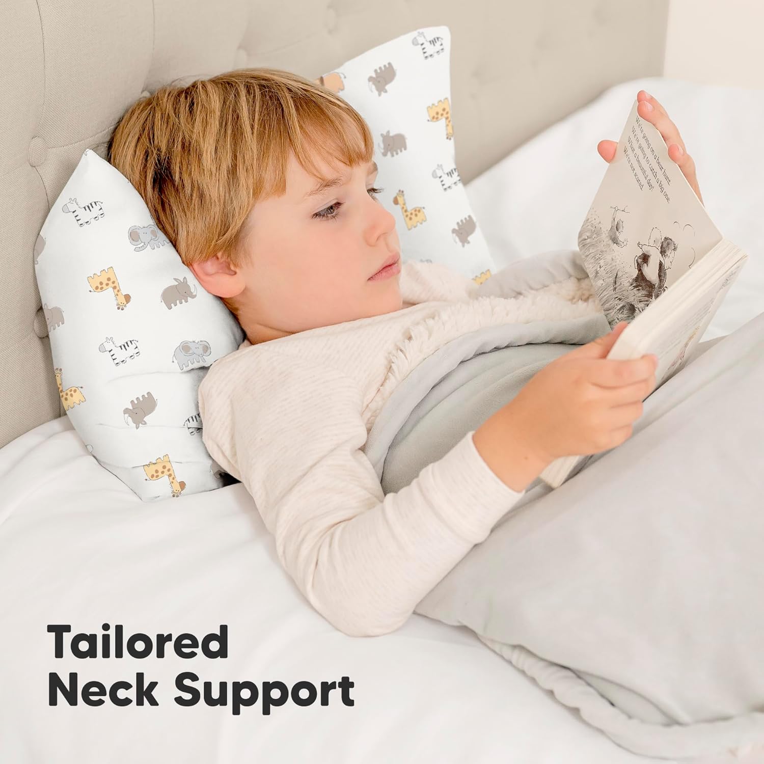 My Little Dreamy Toddler Pillow - Organic Cotton 13x18 Travel Bed Pillow | Soft, Breathable & Machine Washable for Ages 2-5 (Safari Echo)