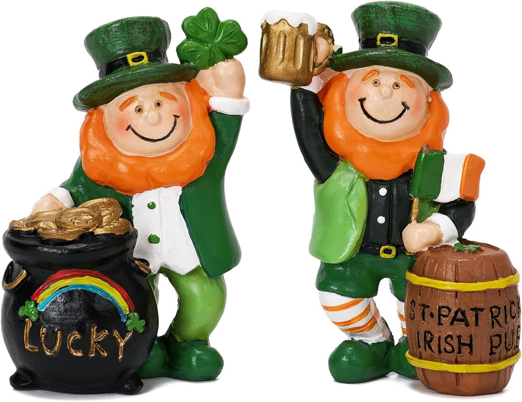 Skiennix St. Patrick's Day Gnome Figurines - 2 Pcs Leprechaun Home Decor for Spring | Indoor Table & Shelf Display