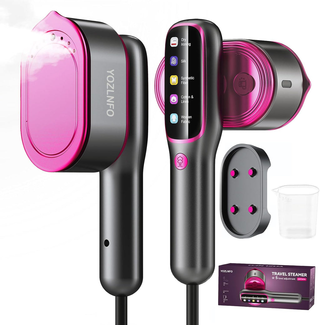 Skiennix Portable Travel Steamer - 2-in-1 Mini Handheld Iron with Fast 15s Heat Up & 5 Settings - Purple Pink