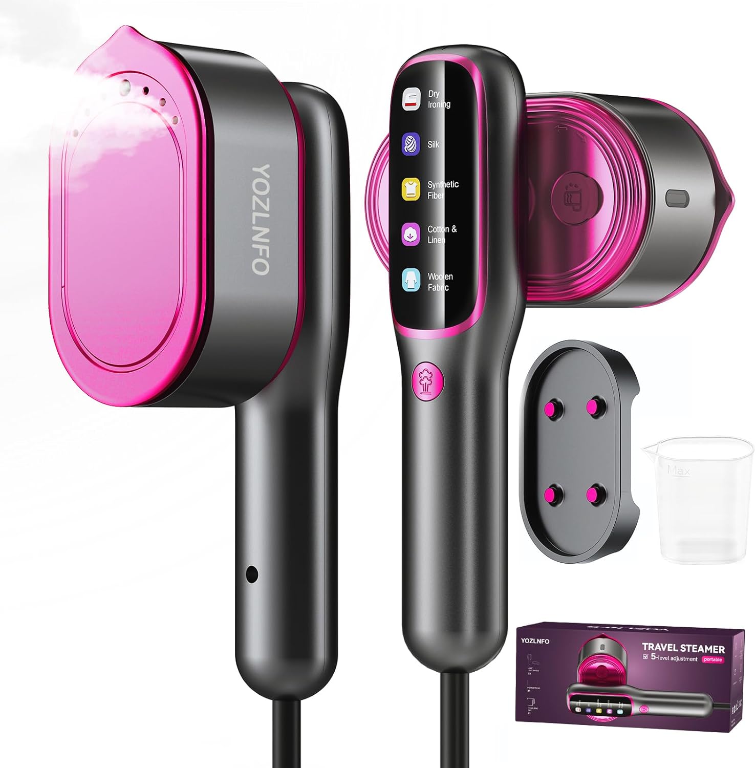 Skiennix Portable Travel Steamer - 2-in-1 Mini Handheld Iron with Fast 15s Heat Up & 5 Settings - Purple Pink