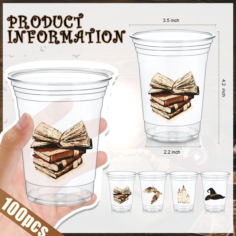 Teenyyou 48 Pcs 12 oz Magical Wizard Plastic Cups Bulk Clear Disposable Plastic Cups for Halloween Birthday Party Supplies