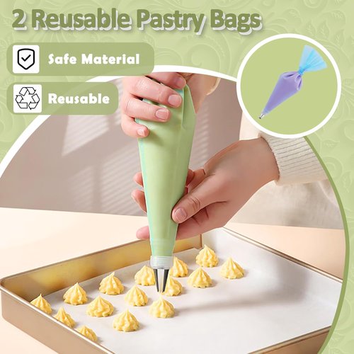 FANTEXY Cake Decorating Set - 33 Reusable Piping Bags & Tips with 24 Icing Tips, 2 Couplers & Scrapers